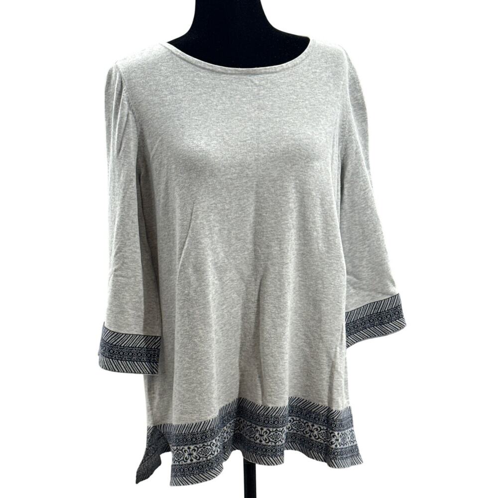 Chico's 3/4 Sleeve Cotton Blend Blouse Grey Navy Size 2
